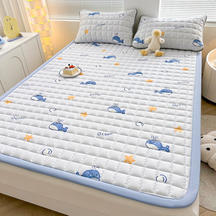 91家纺网 家纺一手货源 找家纺 卡派 2024新款大床水洗棉加厚夹棉防滑床褥子（印花系列） 小海豚