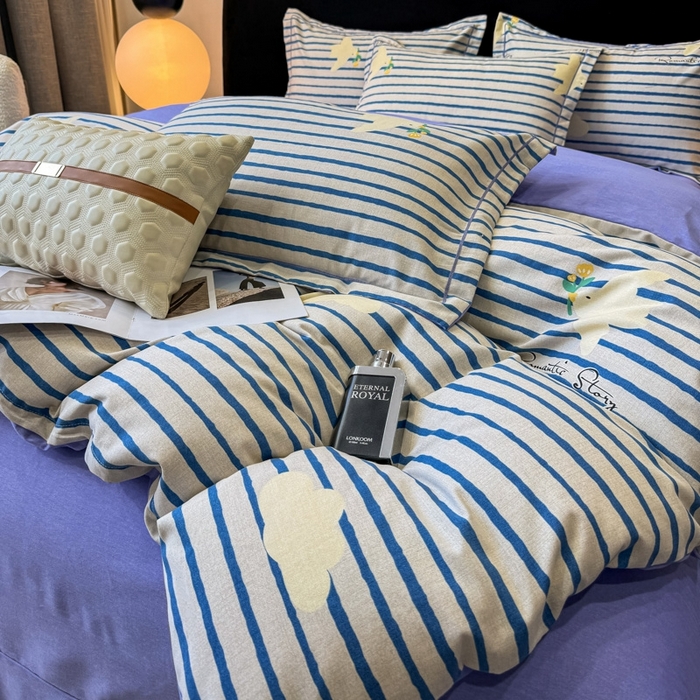 91家纺网 家纺一手货源 找家纺 昊翔家纺 2024新款全棉磨毛印花四件套 小云朵-咖