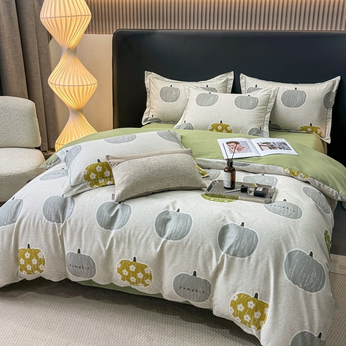 91家纺网 家纺一手货源 找家纺 昊翔家纺 2024新款全棉磨毛印花四件套 小香果-灰