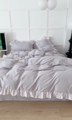 91家纺网 家纺一手货源 找家纺 昔可家纺 2024新款贴边纯色条纹四件套系列 柔雾紫条