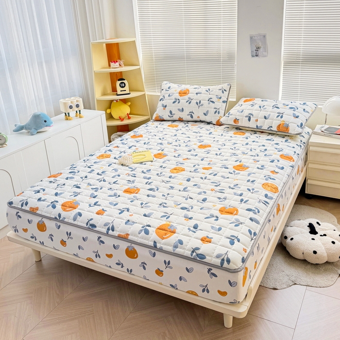 91家纺网 家纺一手货源 找家纺 卡派 2024新款大床水洗棉夹棉加厚床笠（印花系列） 橙子