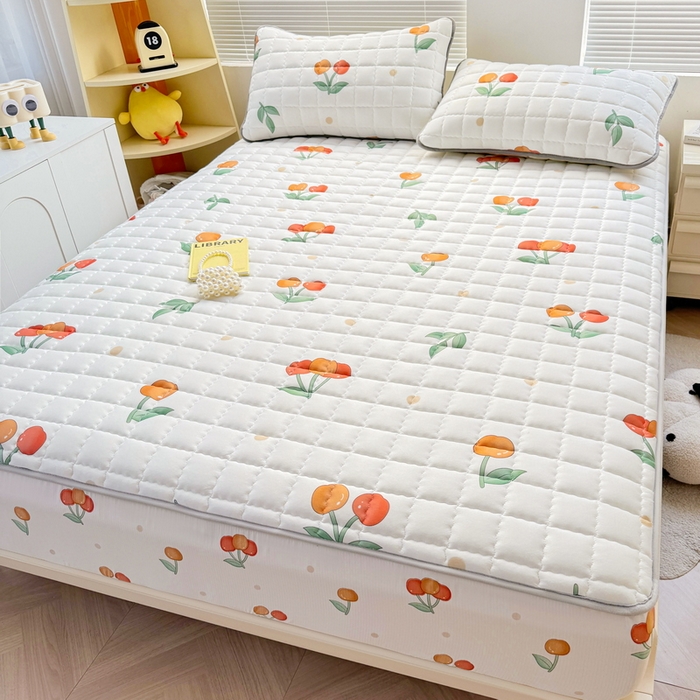 91家纺网 家纺一手货源 找家纺 卡派 2024新款大床水洗棉夹棉加厚床笠（印花系列） 樱桃