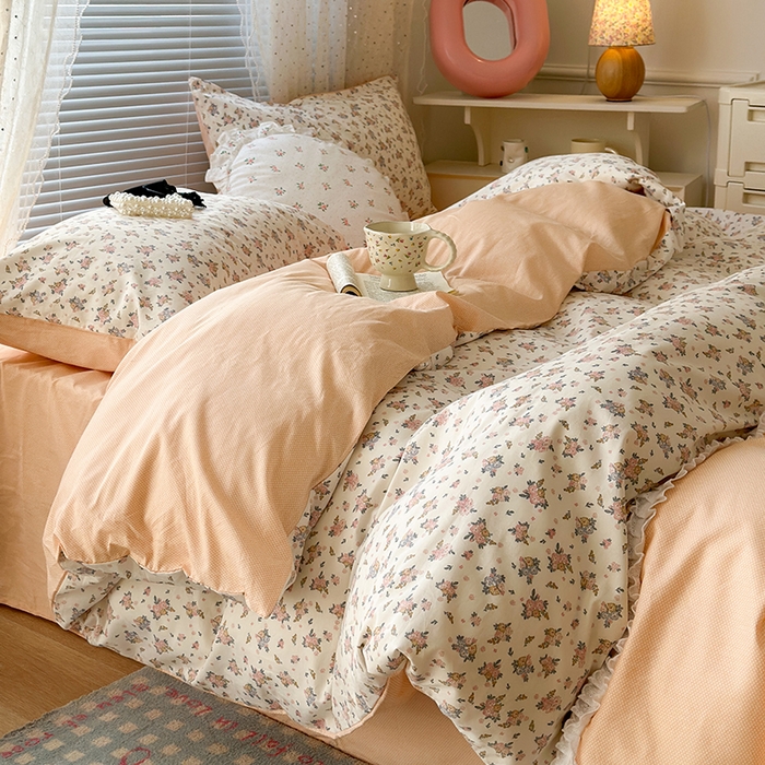 91家纺网 家纺一手货源 找家纺 （总）昔可家纺 2024新款拼接蕾丝花边全棉四件套