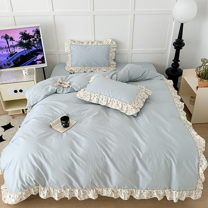 91家纺网 家纺一手货源 找家纺 （总）昔可家纺 2024新款纯色碎花花边全棉小清新四件套