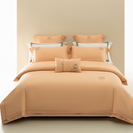 91家纺网 家纺一手货源 找家纺 高大尚婚庆馆 2025新款长绒棉磨毛高端绣花四件套 茵曼 南瓜橘