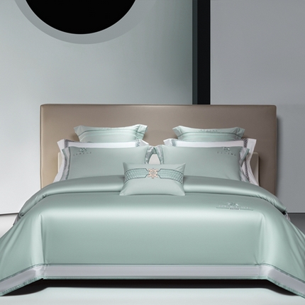 91家纺网 家纺一手货源 找家纺 高大尚婚庆馆 2025新款长绒棉高端绣花四件套 丽莎 清新绿