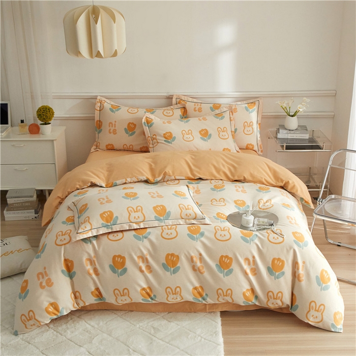 91家纺网 家纺一手货源 找家纺 沐白家居 2024新款全棉生态磨毛印花四件套系列 童心郁兔-桔