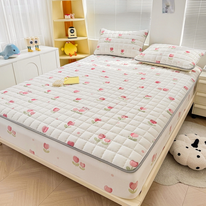 91家纺网 家纺一手货源 找家纺 迪乐妮 2024新款大床水洗棉夹棉加厚床笠（印花系列） 郁金香