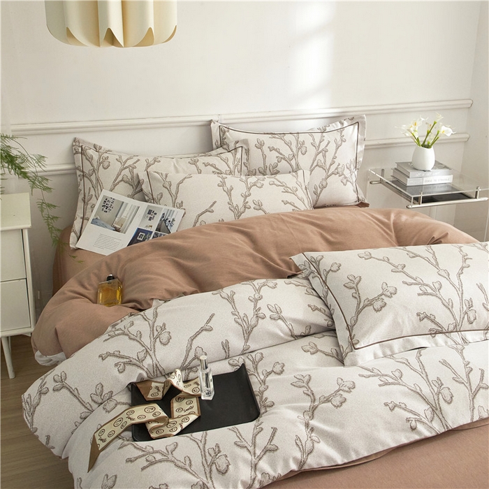 91家纺网 家纺一手货源 找家纺 沐白家居 2024新款全棉生态磨毛印花四件套系列 美沐-咖