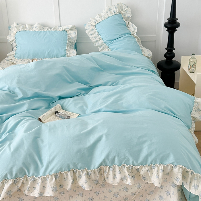 91家纺网 家纺一手货源 找家纺 （总）昔可家纺 2024新款纯色碎花花边全棉小清新四件套