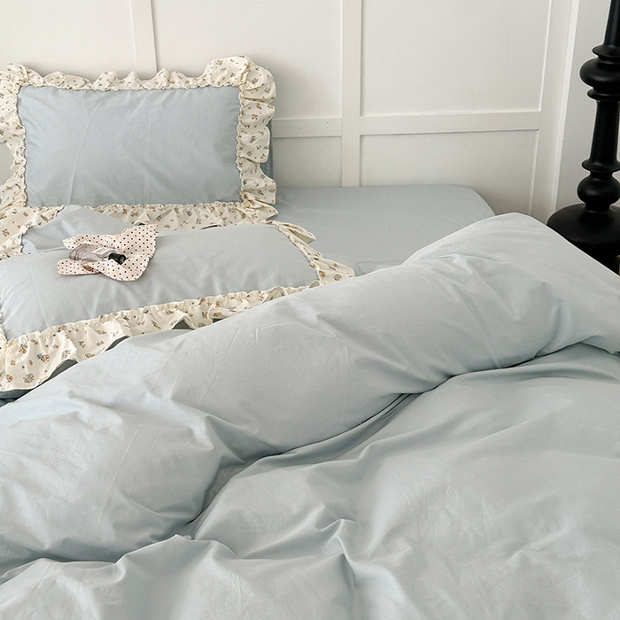 91家纺网 家纺一手货源 找家纺 昔可家纺 2024新款纯色碎花花边全棉小清新四件套 琉璃幽兰