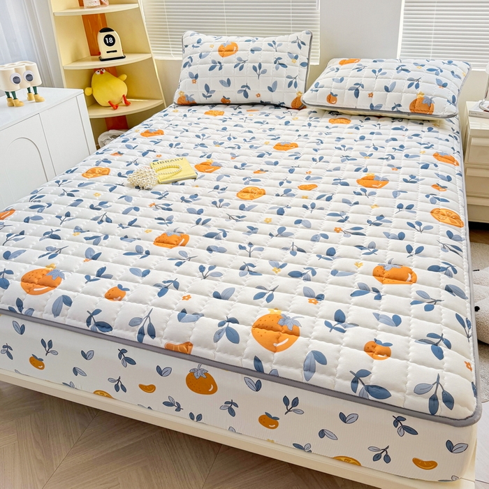91家纺网 家纺一手货源 找家纺 卡派 2024新款大床水洗棉夹棉加厚床笠（印花系列） 橙子