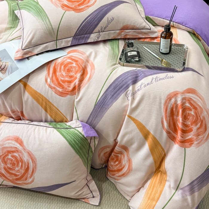 91家纺网 家纺一手货源 找家纺 昊翔家纺 2024新款全棉磨毛印花四件套 温馨-粉