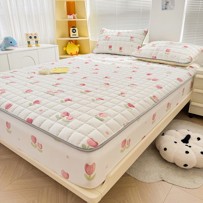 91家纺网 家纺一手货源 找家纺 卡派 2024新款大床水洗棉夹棉加厚床笠（印花系列） 郁金香