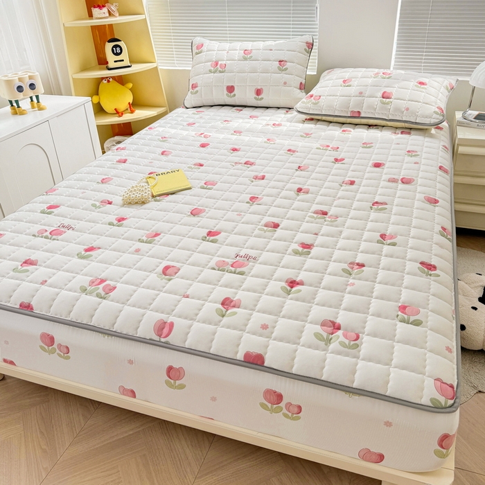 91家纺网 家纺一手货源 找家纺 迪乐妮 2024新款大床水洗棉夹棉加厚床笠（印花系列） 郁金香