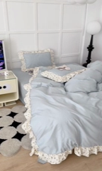 91家纺网 家纺一手货源 找家纺 昔可家纺 2024新款纯色碎花花边全棉小清新四件套 琉璃幽兰