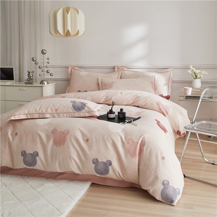 91家纺网 家纺一手货源 找家纺 沐白家居 2024新款全棉生态磨毛印花四件套系列 妙妙屋-粉