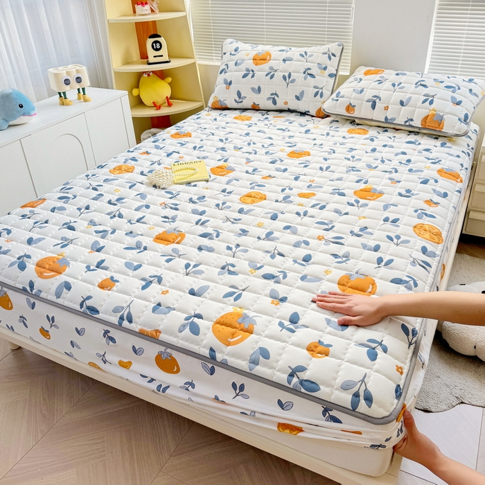 91家纺网 家纺一手货源 找家纺 卡派 2024新款大床水洗棉夹棉加厚床笠（印花系列） 橙子