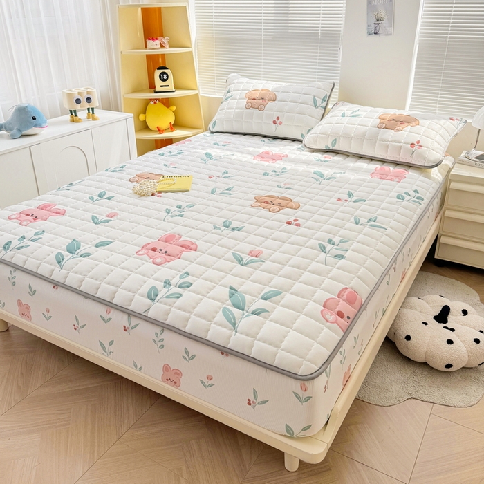 91家纺网 家纺一手货源 找家纺 卡派 2024新款大床水洗棉夹棉加厚床笠（印花系列） 可爱兔