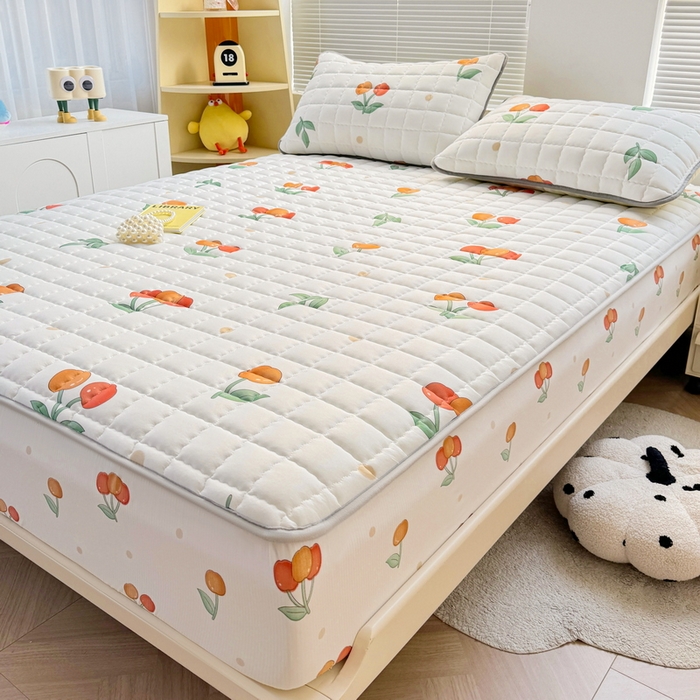 91家纺网 家纺一手货源 找家纺 卡派 2024新款大床水洗棉夹棉加厚床笠（印花系列） 樱桃