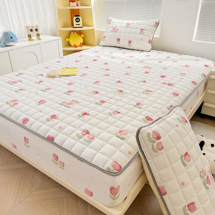 91家纺网 家纺一手货源 找家纺 卡派 2024新款大床水洗棉夹棉加厚床笠（印花系列） 郁金香