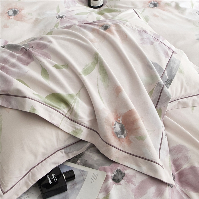 91家纺网 家纺一手货源 找家纺 沐白家居 2024新款全棉生态磨毛印花四件套系列 叶颜