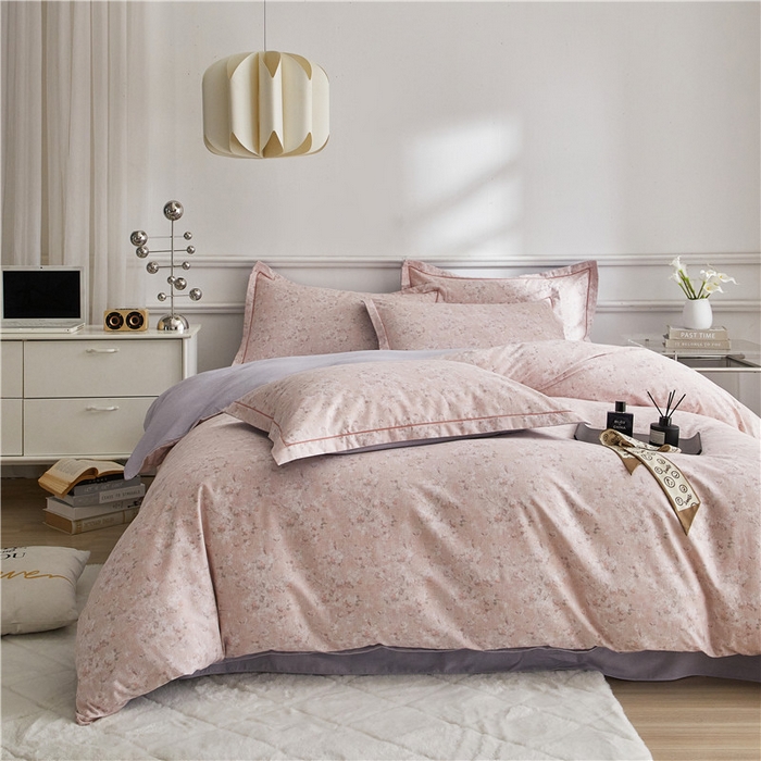 91家纺网 家纺一手货源 找家纺 沐白家居 2024新款全棉生态磨毛印花四件套系列 贝拉-粉