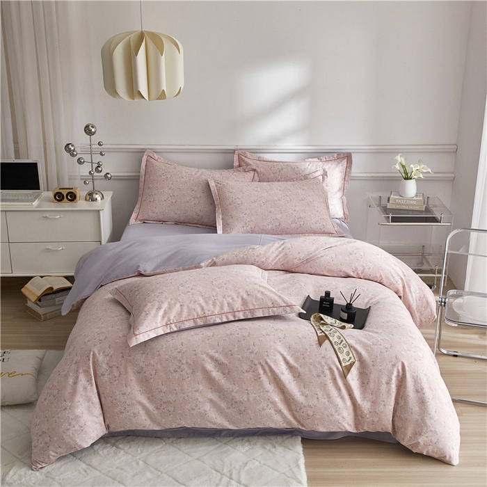 91家纺网 家纺一手货源 找家纺 沐白家居 2024新款全棉生态磨毛印花四件套系列 贝拉-粉