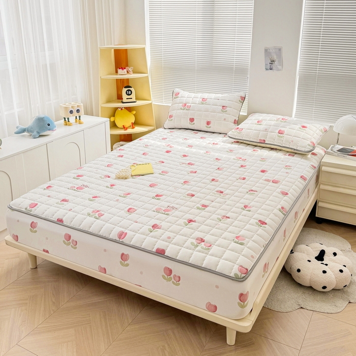 91家纺网 家纺一手货源 找家纺 迪乐妮 2024新款大床水洗棉夹棉加厚床笠（印花系列） 郁金香