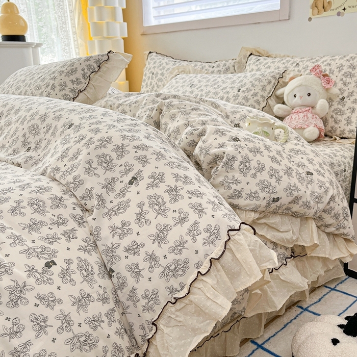 91家纺网 家纺一手货源 找家纺 暖居 2024新款韩系全棉高温砂洗棉花床盖被套四件套纯棉床盖三件套 月澜