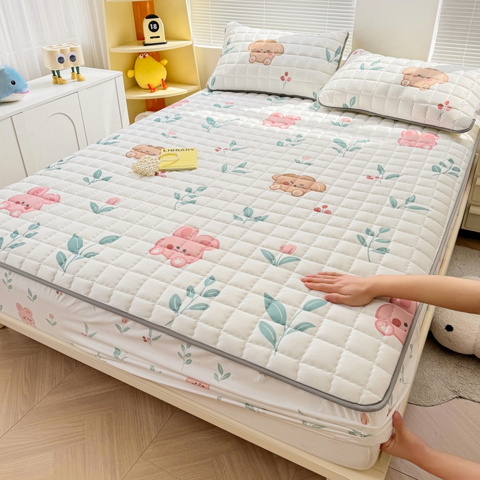 91家纺网 家纺一手货源 找家纺 卡派 2024新款大床水洗棉夹棉加厚床笠（印花系列） 可爱兔