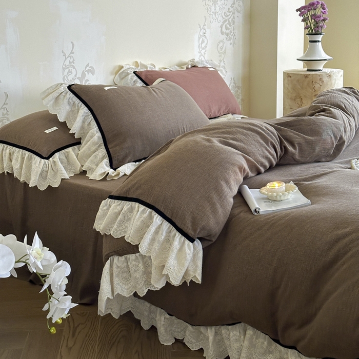 91家纺网 家纺一手货源 找家纺 玛奇朵 2024新品法式复古重工刺绣蕾丝花边款色织双层纱-卡瑟琳 卡瑟琳-咖