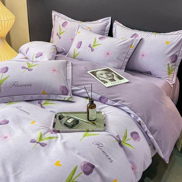 91家纺网 家纺一手货源 找家纺 昊翔家纺 2024新款全棉磨毛印花四件套 温柔乡-紫