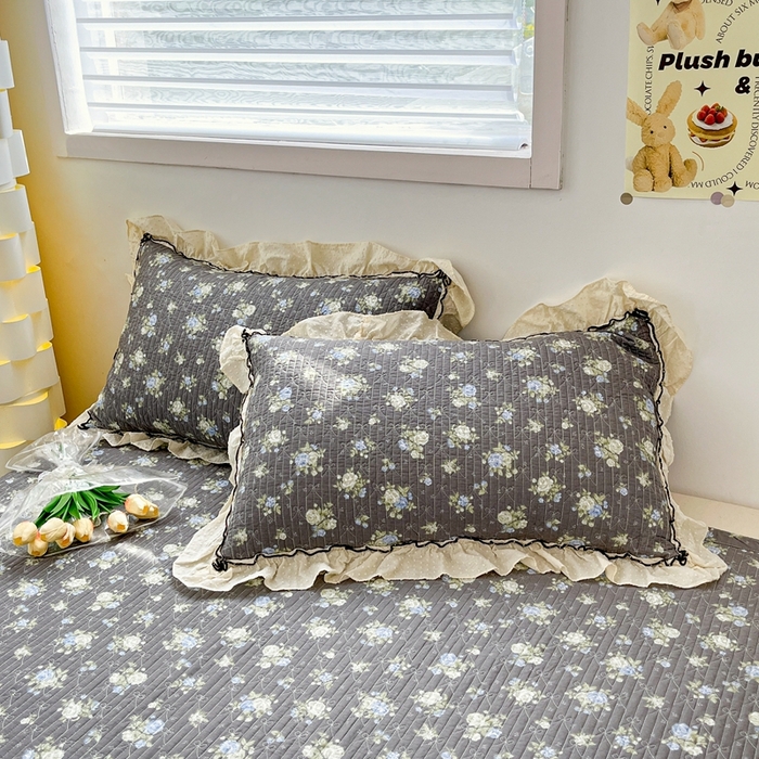 91家纺网 家纺一手货源 找家纺 暖居 2024新款韩系全棉高温砂洗棉花床盖被套四件套纯棉床盖三件套 晚介