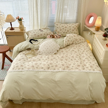 91家纺网 家纺一手货源 找家纺 昔可家纺 2024新款拼接蕾丝花边全棉四件套 珍妮梦境