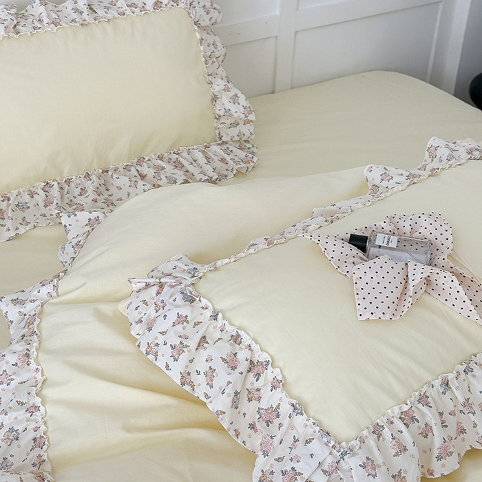 91家纺网 家纺一手货源 找家纺 昔可家纺 2024新款纯色碎花花边全棉小清新四件套 茉莉山茶