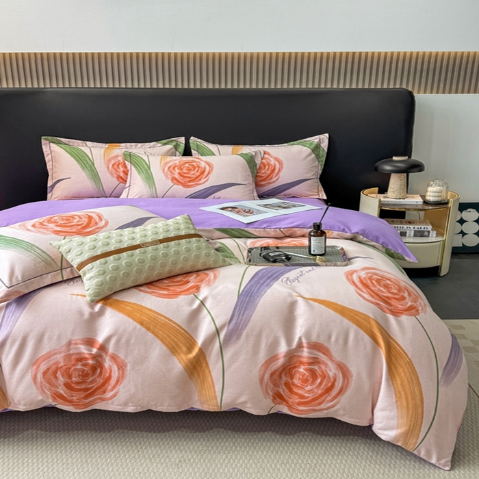 91家纺网 家纺一手货源 找家纺 昊翔家纺 2024新款全棉磨毛印花四件套 温馨-粉