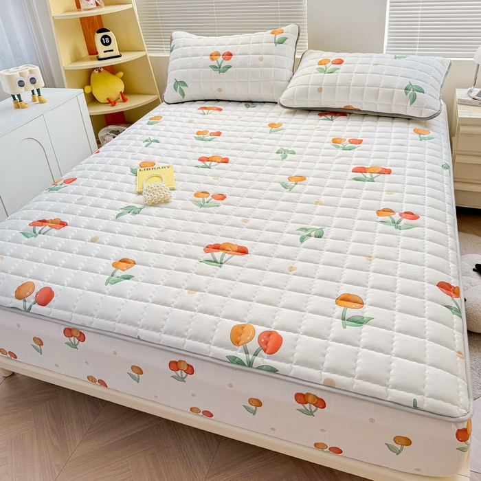 91家纺网 家纺一手货源 找家纺 卡派 2024新款大床水洗棉夹棉加厚床笠（印花系列） 樱桃