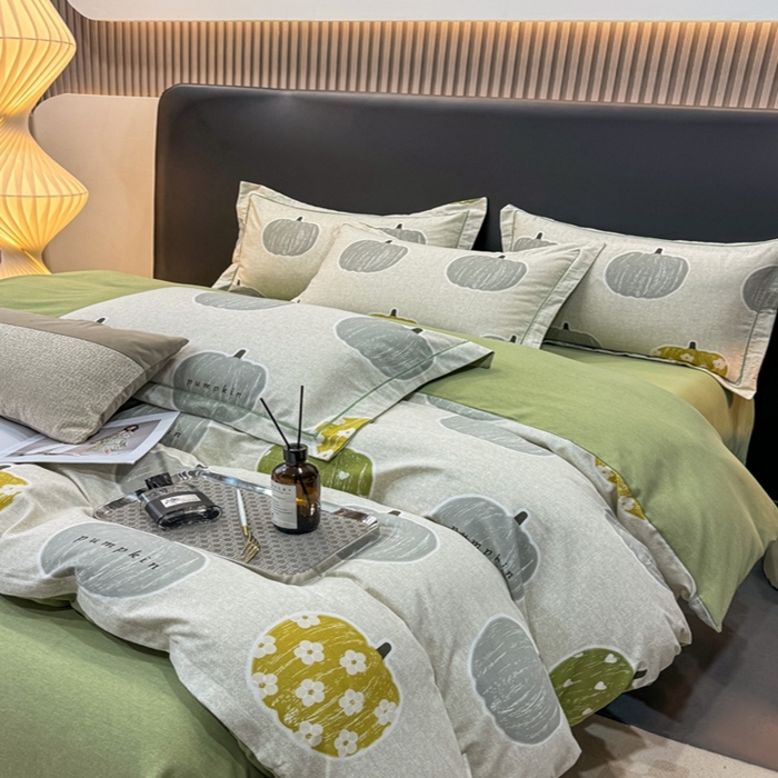 91家纺网 家纺一手货源 找家纺 昊翔家纺 2024新款全棉磨毛印花四件套 小香果-灰