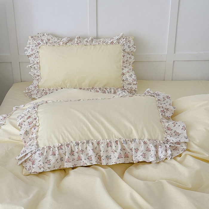 91家纺网 家纺一手货源 找家纺 昔可家纺 2024新款纯色碎花花边全棉小清新四件套 茉莉山茶