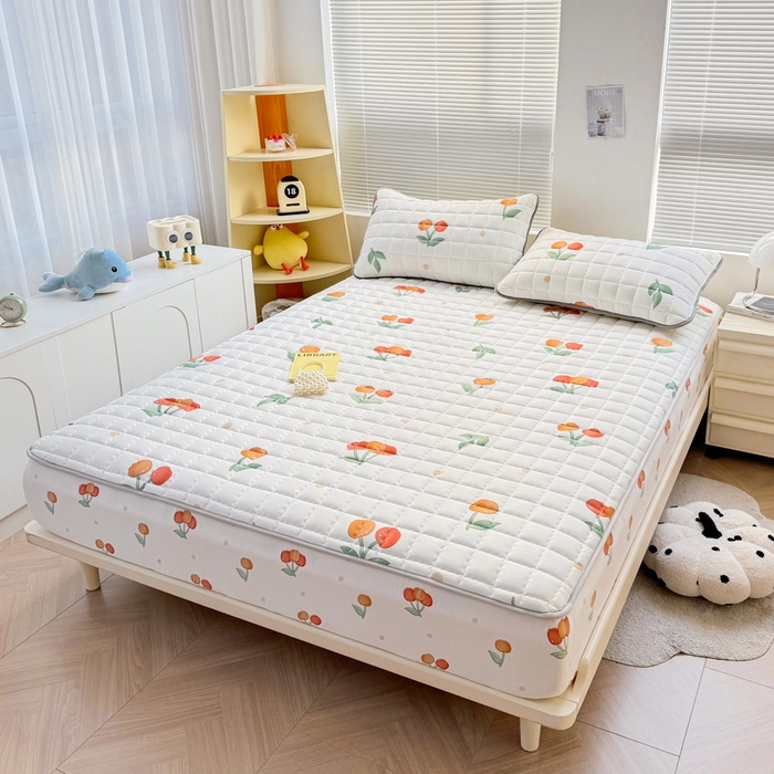 91家纺网 家纺一手货源 找家纺 卡派 2024新款大床水洗棉夹棉加厚床笠（印花系列） 樱桃