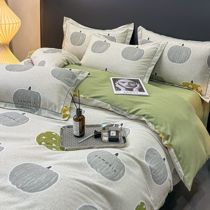 91家纺网 家纺一手货源 找家纺 昊翔家纺 2024新款全棉磨毛印花四件套 小香果-灰