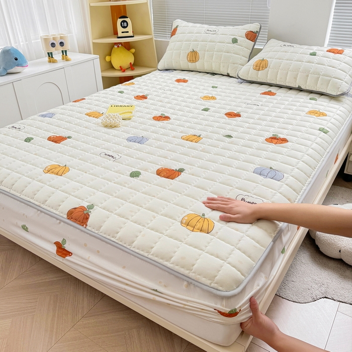 91家纺网 家纺一手货源 找家纺 卡派 2024新款大床水洗棉夹棉加厚床笠（印花系列） 南瓜