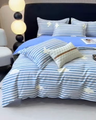 91家纺网 家纺一手货源 找家纺 昊翔家纺 2024新款全棉磨毛印花四件套 小云朵-咖