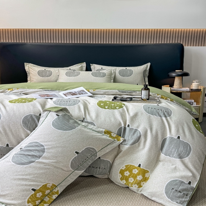 91家纺网 家纺一手货源 找家纺 昊翔家纺 2024新款全棉磨毛印花四件套 小香果-灰