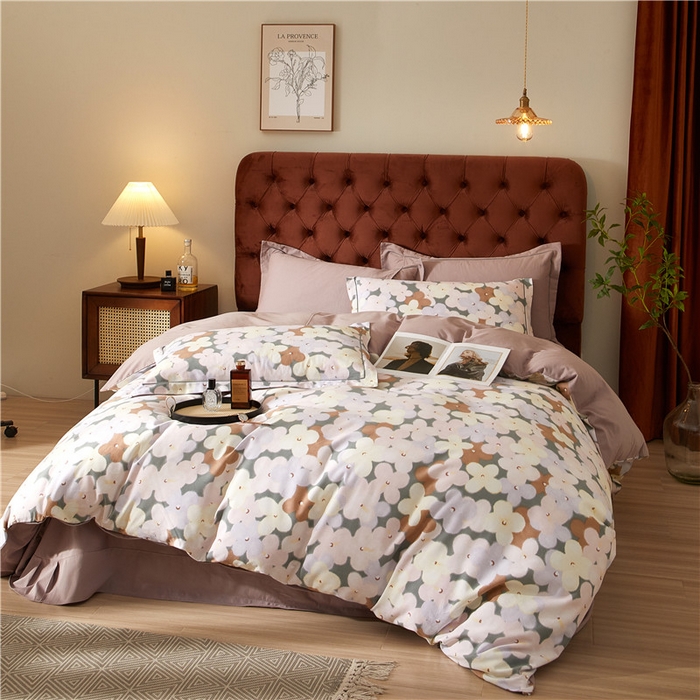 91家纺网 家纺一手货源 找家纺 沐白家居 2024新款全棉生态磨毛印花四件套系列 臻爱-豆沙