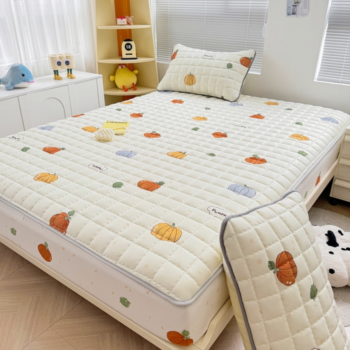 91家纺网 家纺一手货源 找家纺 卡派 2024新款大床水洗棉夹棉加厚床笠（印花系列） 南瓜