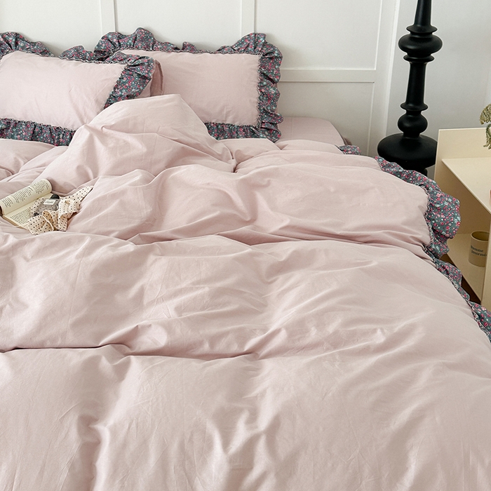 91家纺网 家纺一手货源 找家纺 昔可家纺 2024新款纯色碎花花边全棉小清新四件套 紫韵花海