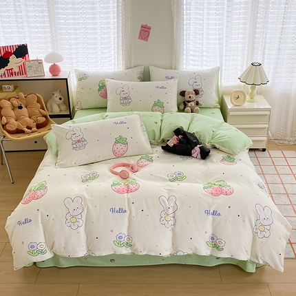 91家纺网 家纺一手货源 找家纺 （总）倾慕家纺 2024新款ins清新风纯棉印花四件套系列