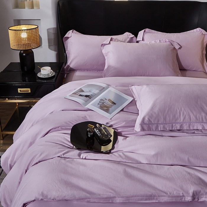 91家纺网 家纺一手货源 找家纺 雲归梦 2024新款全棉提花活性高支密轻奢四件套 细条纹-优雅紫